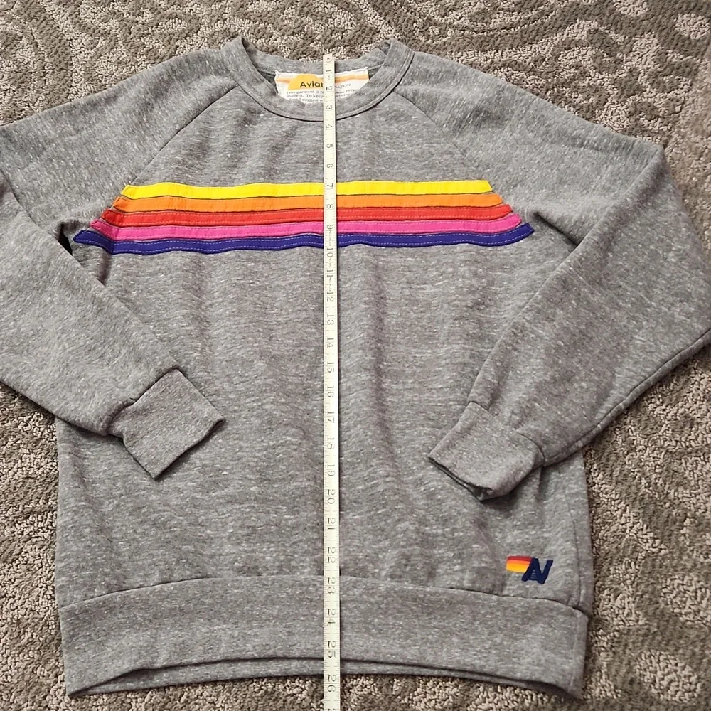 Aviator Nation Gray Sweatshirt with Yellow, Orange, Pink & Purple Stripes